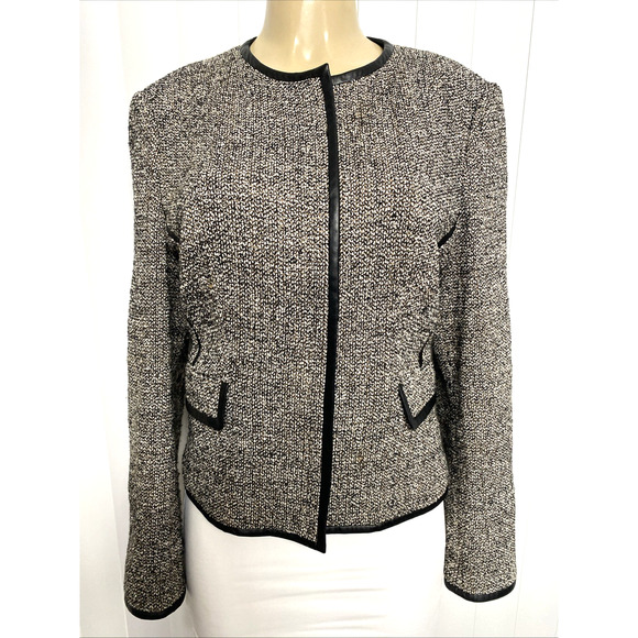 BOSS HUGO BOSS Jasila Jacket Blazer Tweed Zip Front Flap Pockets Lined Wool 12 L - Picture 2 of 7